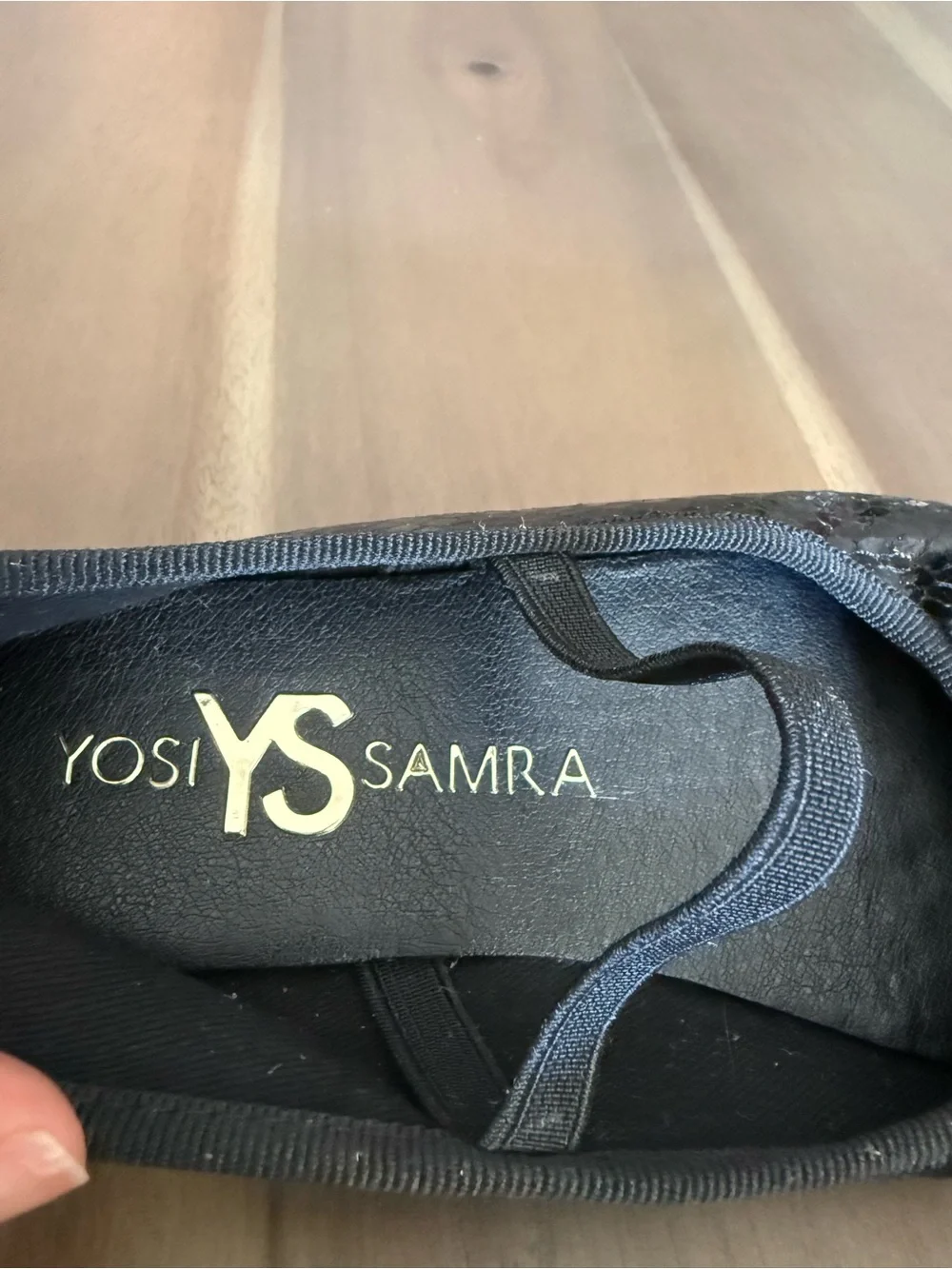 Yosi Samra Black Snake-Texture Ballet Flats with Bow